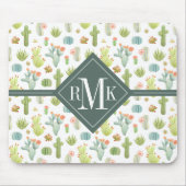 Niedlicher Kaktus-stehendes Muster des Monogramm-| Mousepad (Vorne)