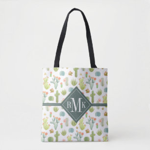 Niedlicher Kaktus-stehendes Muster des Monogramm- Tasche