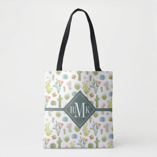 Niedlicher Kaktus-stehendes Muster des Monogramm-| Tasche (Vorderseite)