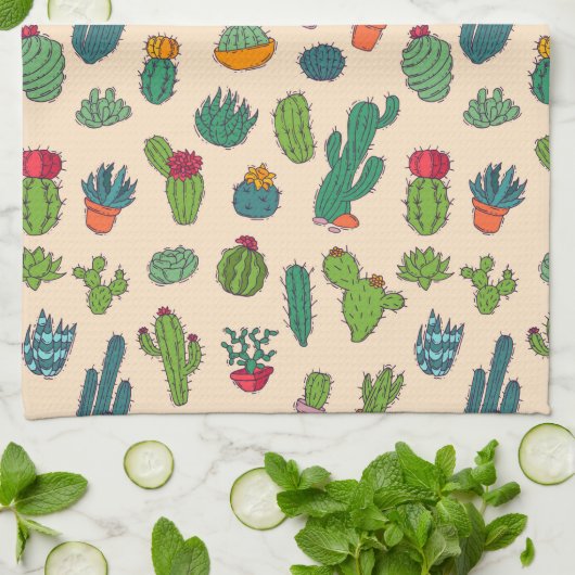 Niedlicher Kaktus-stehendes Muster Geschirrtuch (Gefaltet)