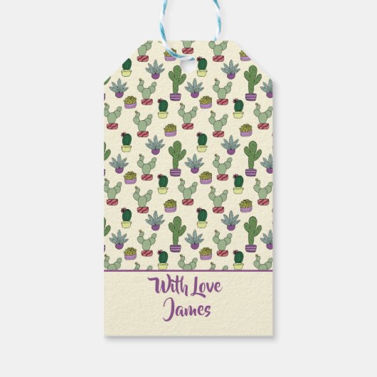 Niedlicher Kaktus Sukkulente Pflanze Happy Birthda Geschenkanhänger (Rückseite)