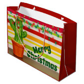 Niedlicher Kaktus und festliche Strandleuchten Wei Große Geschenktüte (Rückseite Schrägansicht)