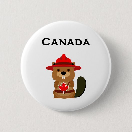 Niedlicher kanadischer Biber mit Ahornleder Button (Vorderseite)