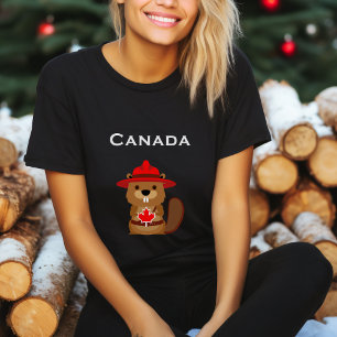 Niedlicher kanadischer Biber mit Ahornleder, dunkl T-Shirt