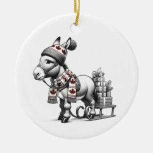 Niedlicher kanadischer WeihnachtsDonkey Keramik Ornament