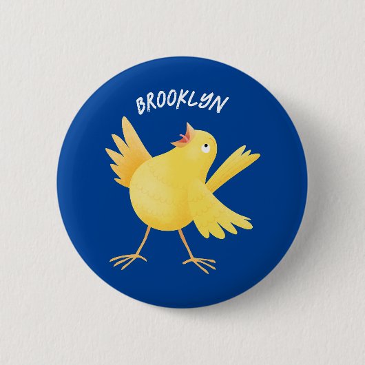 Niedlicher Kanarienvogel-Cartoon Button (Vorderseite)