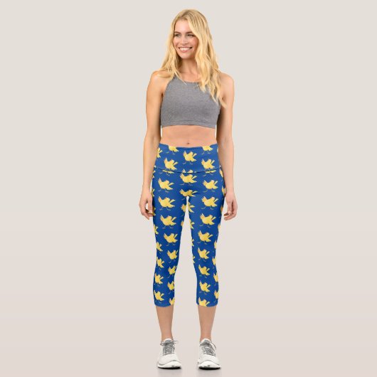 Niedlicher Kanarienvogel-Cartoon Capri Leggings (Vorderseite)