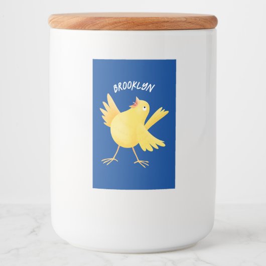 Niedlicher Kanarienvogel-Cartoon Lebensmitteletikett (Vorderseite)