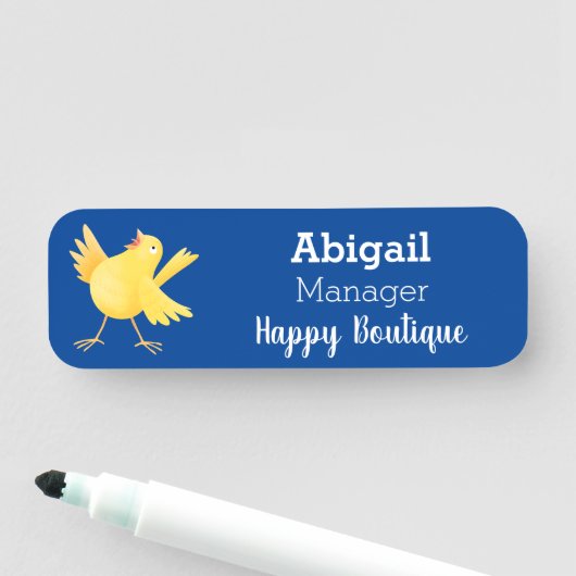 Niedlicher Kanarienvogel-Cartoon Namensschild (Beispiel)