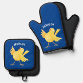 Niedlicher Kanarienvogel-Cartoon Ofenhandschuh & Topflappen-Set (Vorderseite/Rückseite)
