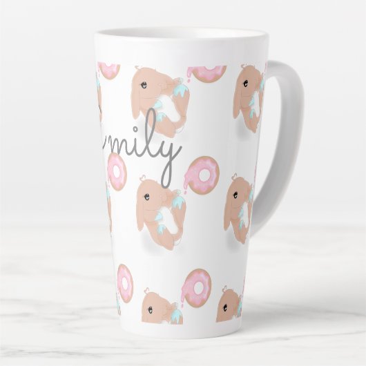 Niedlicher Kaninchen Cartoon Bunny Donut Pattern K Milchtasse (Rechte Ecke)
