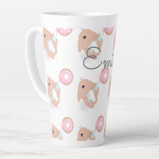 Niedlicher Kaninchen Cartoon Bunny Donut Pattern K Milchtasse (Linke Ecke)