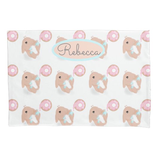 Niedlicher Kaninchen Cartoon Bunny Donut Pink Must Kissenbezug (Vorderseite)