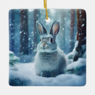 Niedlicher Kaninchen Im Schnee Bedeckten Wald Kera Keramikornament