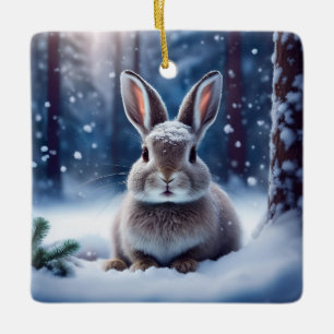 Niedlicher Kaninchen-Schmuck im schneebedeckten Wa Keramikornament