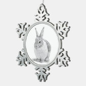 Niedlicher Kaninchenstift Zeichnend Schneeflocken Zinn-Ornament (Rechts)