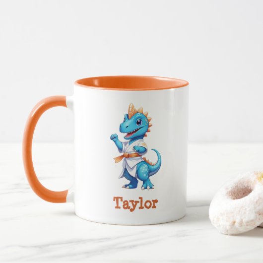 Niedlicher Karate-Dinosaurier Tasse (Mit Donut)