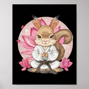 Niedlicher Karate Eichhörnchen Lotusblume Kung Fu Poster