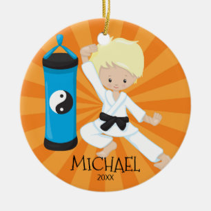 Niedlicher Karate-Jungen-personalisierte Keramik Ornament