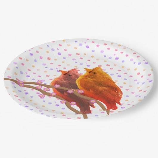 Niedlicher Kardinal Bird Couple Pappteller (Schrägansicht)