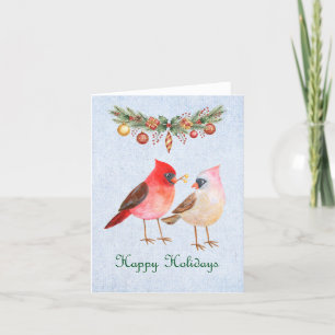 Niedlicher Kardinal Couple Retro Happy Holiday Wei Feiertagskarte
