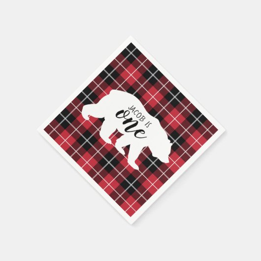 Niedlicher Karierter Flannel Pattern Bear 1. Gebur Serviette (Ecke)