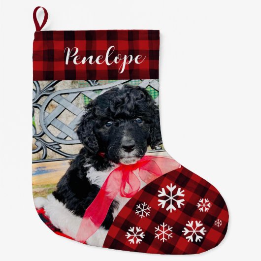 Niedlicher Karierter Hundename Großer Weihnachtsstrumpf (Vorderseite)