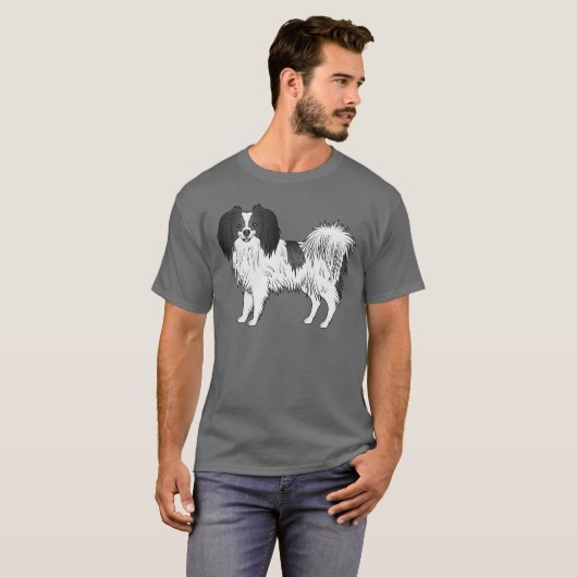 Niedlicher Karikaturenhund mit schwarzem und weiße T-Shirt (Vorne ganz)