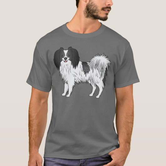 Niedlicher Karikaturenhund mit schwarzem und weiße T-Shirt (Vorderseite)