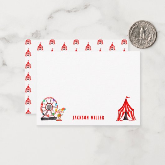 Niedlicher Karneval Zirkus Zelt-Clowns Kinderspiel Mitteilungskarte (Vorderseite/Rückseite Beispiel)