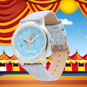 Niedlicher Karussell Zebra addieren Namen Armbanduhr