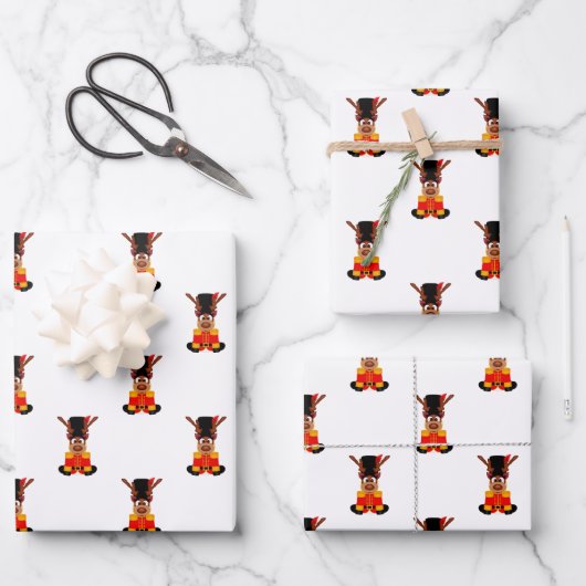 Niedlicher Kasky Weihnachtsmann Feiertag Hirsch Geschenkpapier Set (Vorderseite)