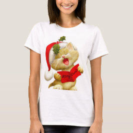 Niedlicher Kätzchen-Gesang-Weihnachtscaroler-T - T-Shirt