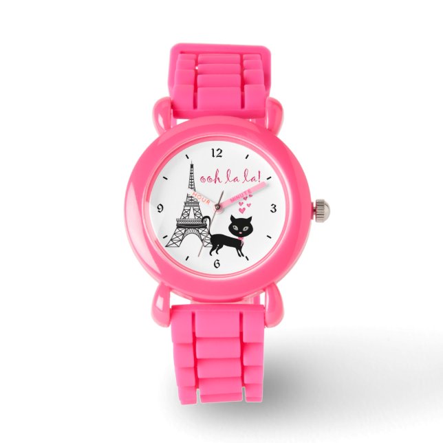 Niedlicher Katze und Eiffelturm Paris, Frankreich Armbanduhr (Vorderseite)