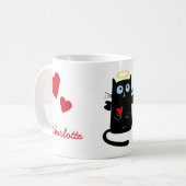 Niedlicher Katzen-Engel mit Herz-personalisiertem Kaffeetasse (Vorderseite Links)