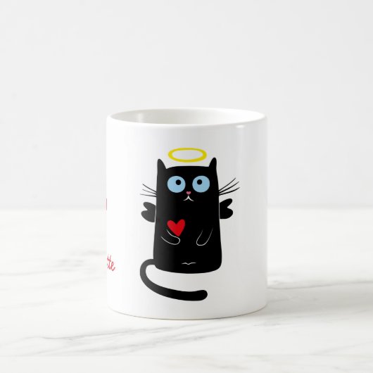 Niedlicher Katzen-Engel mit Herz-personalisiertem Kaffeetasse (Mittel)