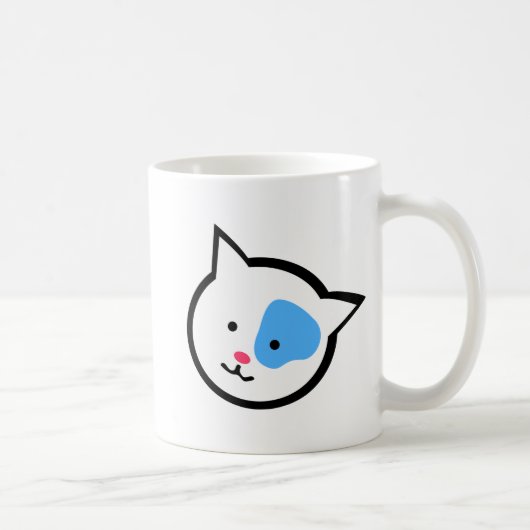 Niedlicher Katzen-Kopf (blau) Kaffeetasse (Rechts)