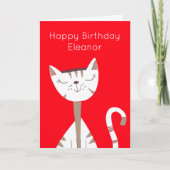 Niedlicher Katzen-Name Roter Glückwunsch Geburtsta Karte (Vorderseite)