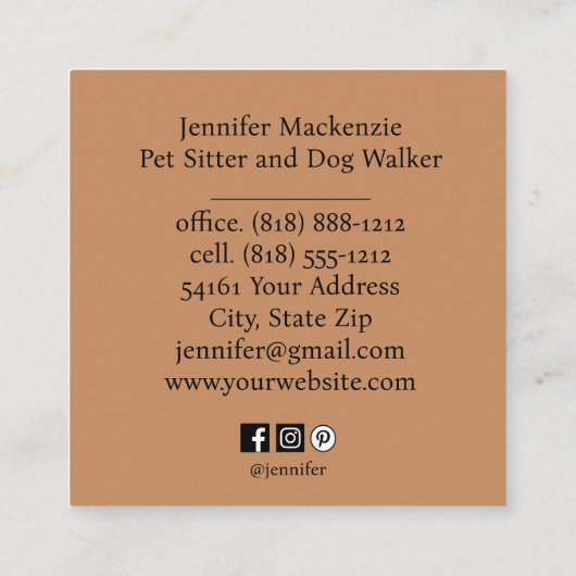Niedlicher Katzen-Sitzer und Dog-Walker Quadratische Visitenkarte (Rückseite)