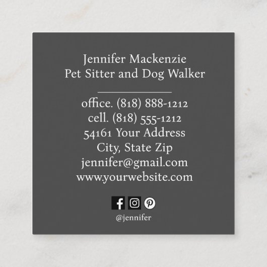 Niedlicher Katzen-Sitzer und Dog-Walker Quadratische Visitenkarte (Rückseite)