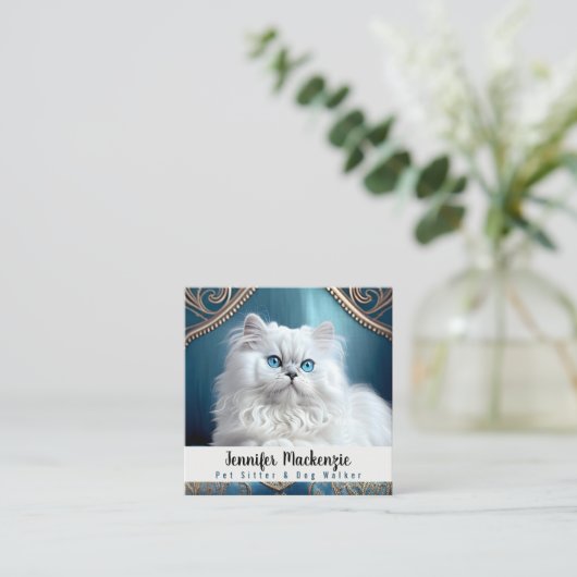 Niedlicher Katzen-Sitzer und Dog-Walker Quadratische Visitenkarte (Stehend Vorderseite)