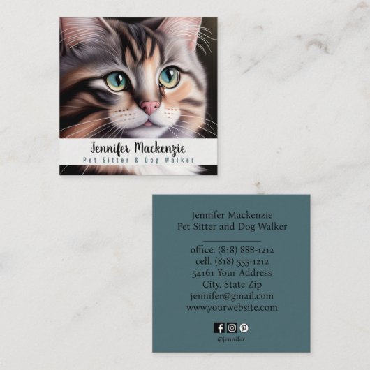 Niedlicher Katzen-Sitzer und Dog-Walker Quadratische Visitenkarte (Vorne/Hinten)
