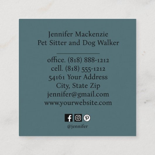 Niedlicher Katzen-Sitzer und Dog-Walker Quadratische Visitenkarte (Rückseite)