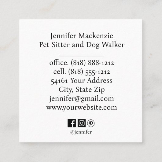 Niedlicher Katzen-Sitzer und Dog-Walker Quadratische Visitenkarte (Rückseite)