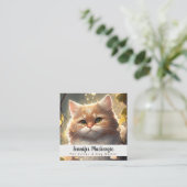 Niedlicher Katzen-Sitzer und Dog-Walker Quadratische Visitenkarte (Stehend Vorderseite)