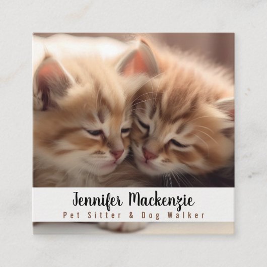 Niedlicher Katzen-Sitzer und Dog-Walker Quadratische Visitenkarte (Vorderseite)
