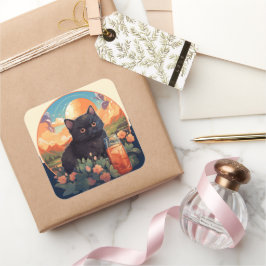 Niedlicher Katzenaufkleber Quadratischer Aufkleber