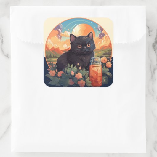 Niedlicher Katzenaufkleber Quadratischer Aufkleber (Tasche)