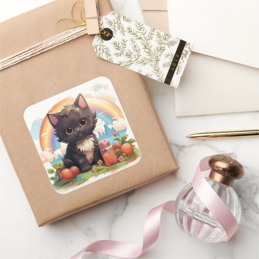 Niedlicher Katzenaufkleber Quadratischer Aufkleber (Schenken)