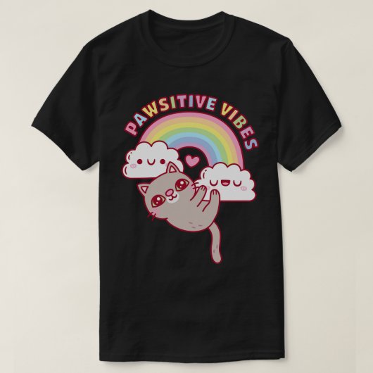 Niedlicher Katzenbogen und Wolken Pawsitive Gesich T-Shirt (Design vorne)